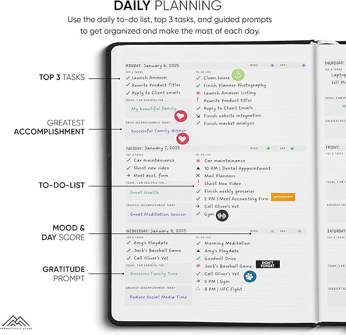 PRODUCTIVITY STORE Pro Max - Undated, 2025 Planner, 8.5" x 11" - The #1 Productivity Planner to Achieve Your 2025 Goals - Planner 2025-2026 - Black - A4