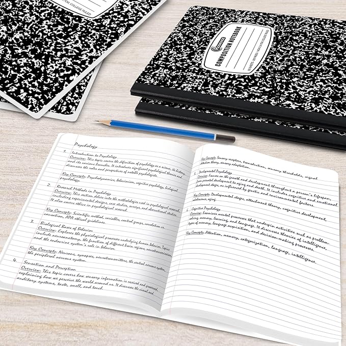 50 Pack Bulk Composition Notebooks College Ruled, 200 Pages (100 Sheets), 9-3/4 x 7-1/2, Black Marble Hard Cover, Bulk School Supplies, Bulk Notebooks for School, Bulk College Ruled Notebook