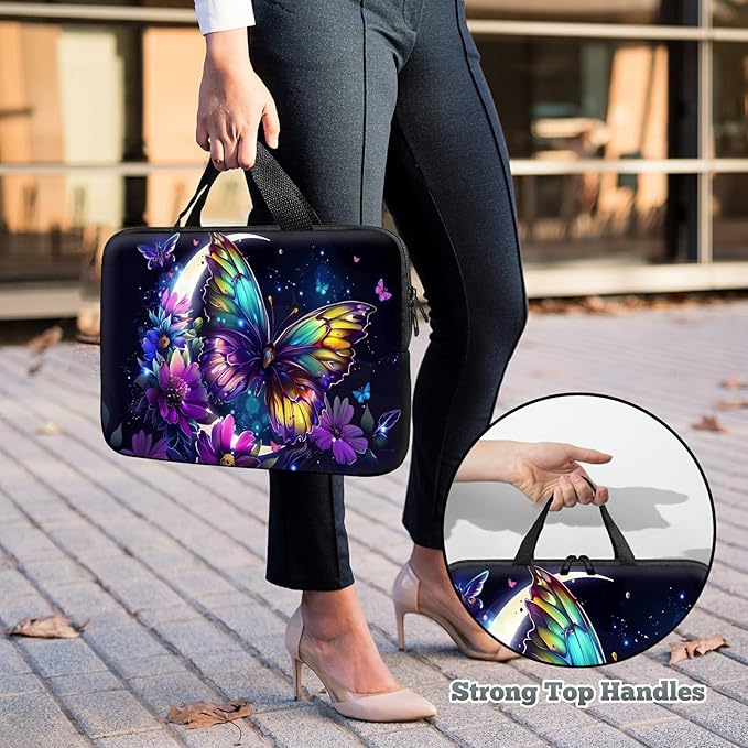 Laptop Sleeve Case Bag 13 inch, Color Moon Butterfly Slim Carrying Case Durable Handbag Travel Laptop Bag for 13 inch MacBook Air M3/M2/Pro M2/ 13" iPad Pro/Air M4/M2 2024