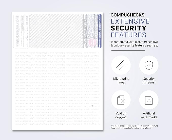 Business Voucher Check Stock - 500 Sheets, Check on Top, Steel Blue Pinstripe
