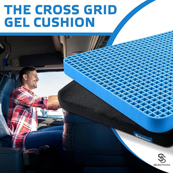 SelectSoma Travel Seat Cushion for Long Sitting – Car and Truck Cooling Gel Seat Cushion - Office Chair Cushion for Back, Sciatica, Tailbone Pain Relief – Wheelchair Cushion for Pressure Relief