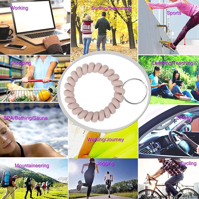 BIHRTC 5 Color Wrist Keychain Plastic Spring Flexible Spiral Coil Stretchable Wrist band Wristlet Bracelet Coil Key Chains Key Holder Key Ring for ID Badge Sauna Outdoor Sport