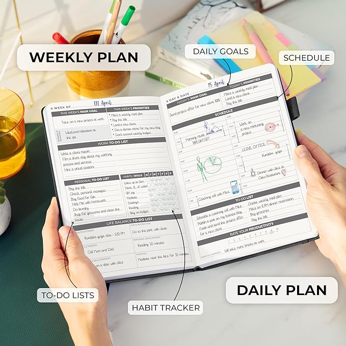 Clever Fox Daily Planner – Undated Planning Notebook with Hourly Schedule & to-Do List – Personal Day Task & Work Organizer, 6 Months (Black)