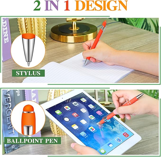 Zonon 38 Pieces Rubberized Ballpoint Pen with Stylus Tip Stylish Metal Pen Capactive Styli with Soft Rubberized Grip, Black Ink for Most Devices(Assorted Colors)
