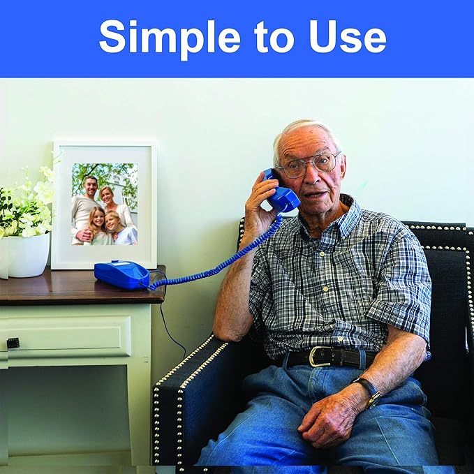 iSoHo Phones - Hearing Device-Friendly Phone – Gentle on Aching Hands, Easy-to-Press Buttons, Wall-Mountable, Custom Ringtone/Volume, Adjustable Ringer & Call Waiting - Lighted Keypad, Classic Blue