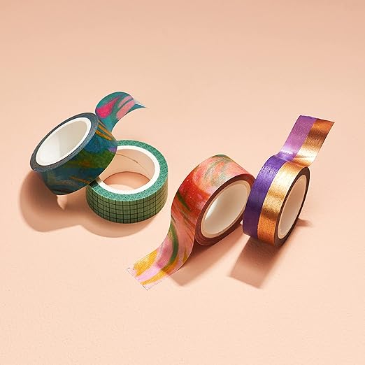 Erin Condren Washi Tape 4-Pack - EttaVee Inspire Accent Tape. Decorative and Stylish Adhesive Tape for Organizing Notebooks and Highlighting Important Tasks. Four 16 ft Rolls Printed Washi