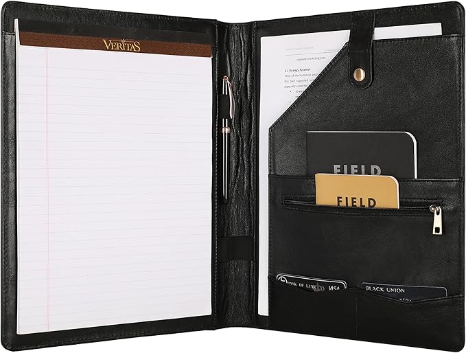 Personalized Leather Portfolio for Lefty, Engraved Leather Notepad Portfolio Binder, Custom Leather Legal Pad Padfolio, Christmas Gift for His/Her (Notepad, Black-Custom)