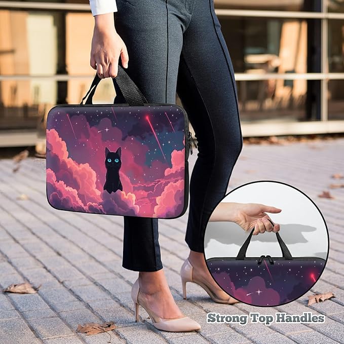 Laptop Sleeve Case Bag 13 inch, Pink Sky Cat Slim Carrying Case Durable Handbag Travel Laptop Bag for 13 inch MacBook Air M3/M2/Pro M2/ 13" iPad Pro/Air M4/M2 2024