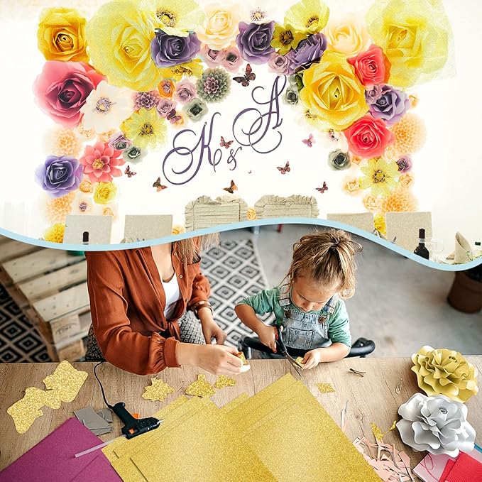 Double-Sided Gold Glitter Cardstock 8.5 x 11 24 Sheets, Goefun 100lb No-Shed Shimmer Glitter Paper for Wedding Parties, Invitations, Birthday, DIY Craft Projects, Anniversary