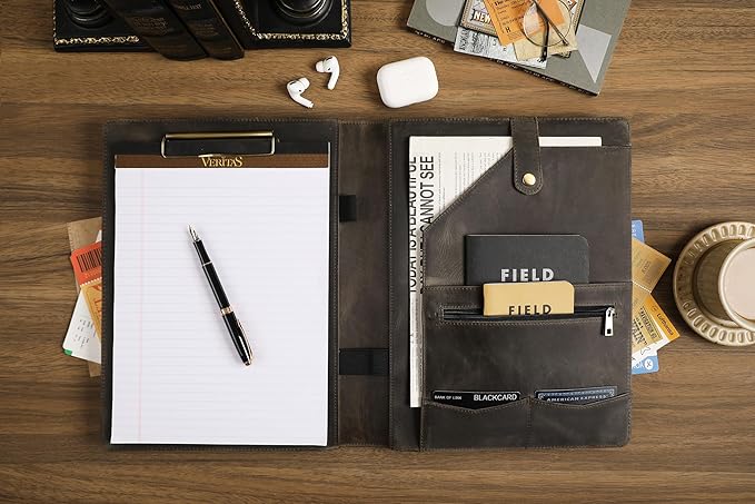 Personalized Leather Portfolio for Lefty, Engraved Leather Clipboard Portfolio Binder, Custom Leather Padfolio Leather Legal Portfolio, Christmas Gift for Him/Her (Clipboard, Grey-Custom)