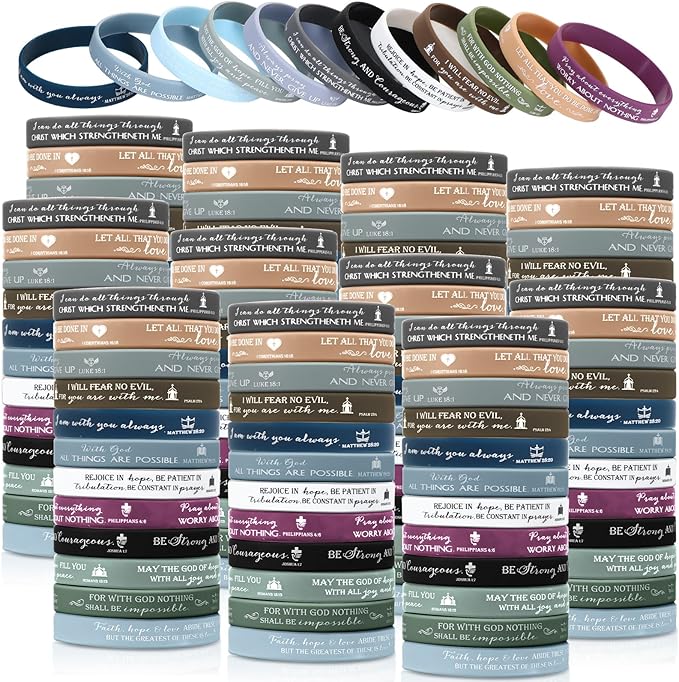 Unittype 240 Pcs Christian Silicone Bracelets Bulk Scripture Gifts Bible Verse Rubber Wristbands Religious Church Gifts for Women Men Party Favors Birthday Easter Baptism Gifts(Fresh Color)
