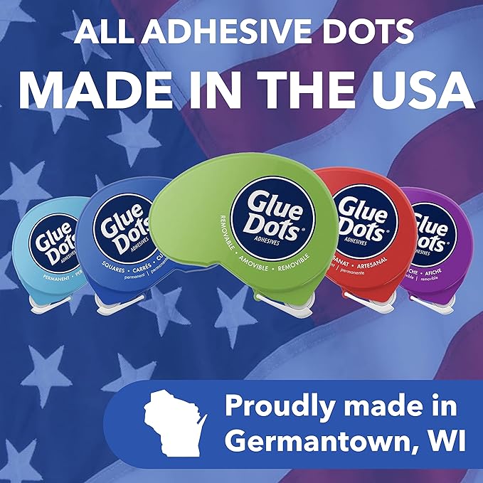Glue Dots, Glue Squares Dot N' Go Dispenser, Double-Sided, 3/16", 450 Dots, Permanent, DIY Craft Glue Tape, Sticky Adhesive Glue Points, Liquid Hot Glue Alternative, Clear