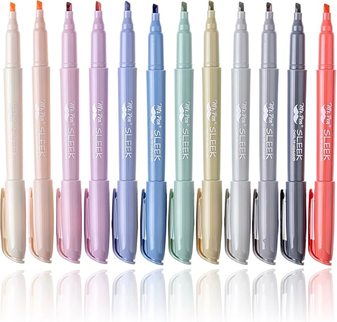 Mr. Pen- Highlighters, 12 Pack, Morandi Colors, Chisel Tip, Bible Highlighter, Aesthetic No Bleed Book Planner Markers, Gift for Christmas