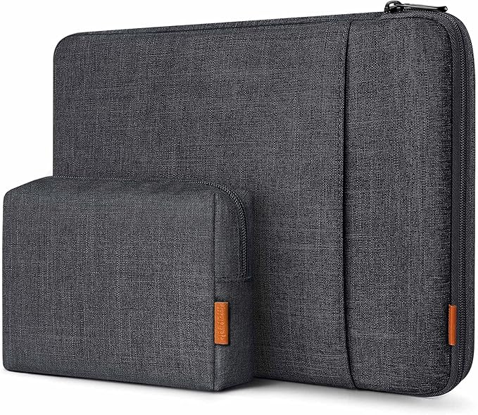 Inateck 360° Protective Laptop Bag with Accessory Bag, Compatible with 15-inch MacBook Air M3 M2 2023-2024, Black Gray