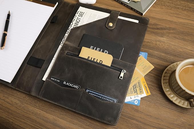 Personalized Leather Padfolio for Lefty, Business Portfolio Binder with Clipboard, Legal Pad Portfolio Folder for Men/Women - Grey