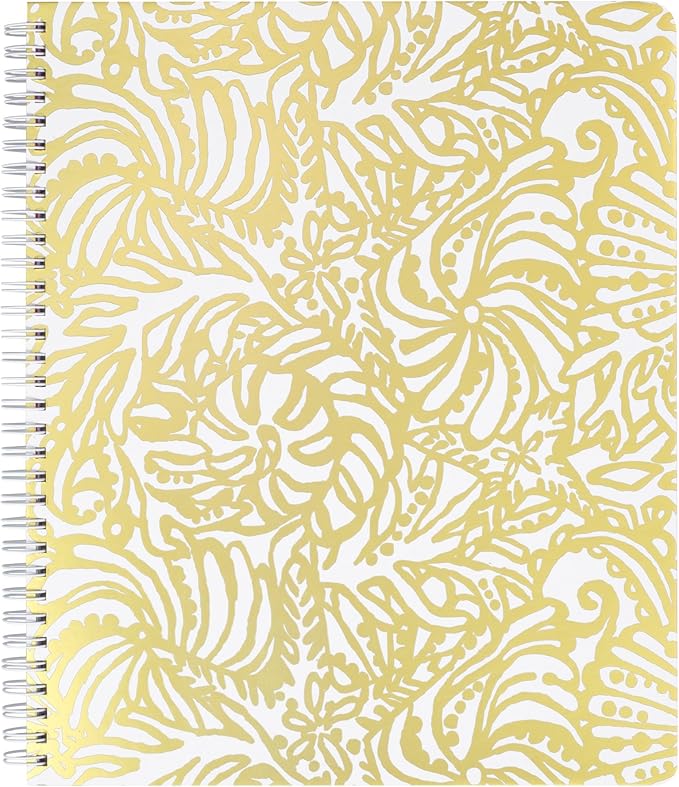 Lilly Pulitzer Gold Large Hardcover Spiral Notebook, 11" x 9.5" with 160 College Ruled Pages, Beach Haven