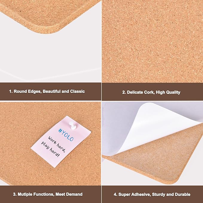 8 Pack Small Bulletin Strip Cork Strip Cork Board Tiles Bulletin Bar Strips for Walls, Adhesive Pin Board for Classroom Memo Office Home Kitchen School Desk, 14"x1"-10mm Thick