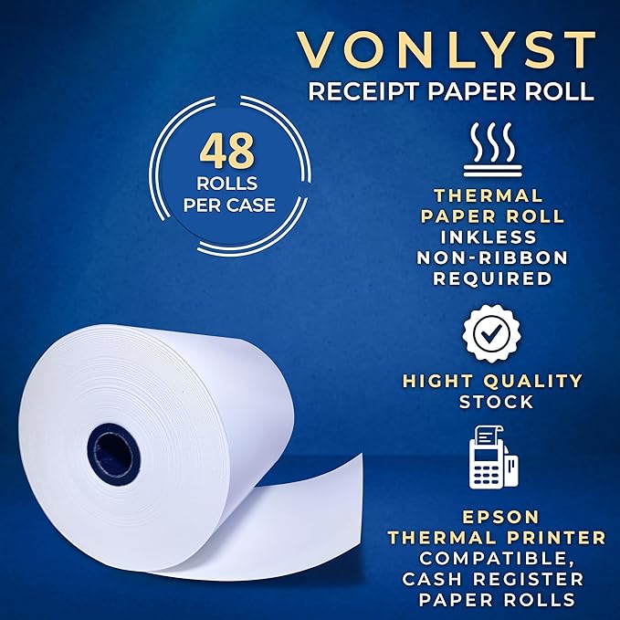 3 1/8 x 230 Thermal Paper Receipt Roll for Epson Printer (Pack 48 rolls)
