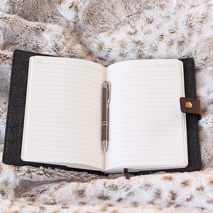 CASE ELEGANCE Full Grain Premium Leather Refillable Journal Cover with A5 Lined Notebook, Pen Loop, Card Slots, Brass Snap