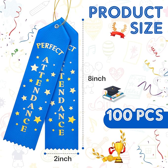 Hotop 100 Pieces Attendance Award Ribbons Participation Ribbon Blue Award with Event Card and Rope Award for Kids Competition, Sports Event, Contests, School, Office Team