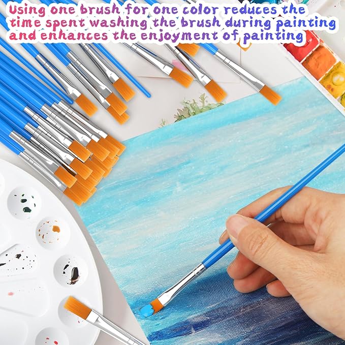 Paint Brushes Set for Acrylic Painting, 100 Pcs Flat Art Painting Brushes Acrylic Paint Brush, Nylon Paint Brush for Kids Adults Oil Watercolor Rock Painting Body Face Nail Art