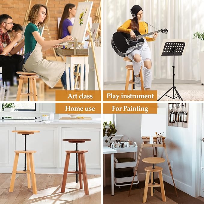 VISWIN 19"-26" H Wooden Adjustable Height Stool, Beech Wood Artist Stool for Drafting, Painting Stool for Artists, Adults, Wood Chair for ArtStudio, Bar, Kitchen, Home Use, Office