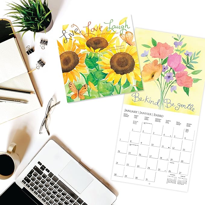 Graphique 2024 Live Love Laugh Wall Calendar | 12” x 12” | Thick Paper | Home & Office Organizer | Large Monthly Grid | 3 Languages & Marked Holidays | 4 Month Preview Page for 2025
