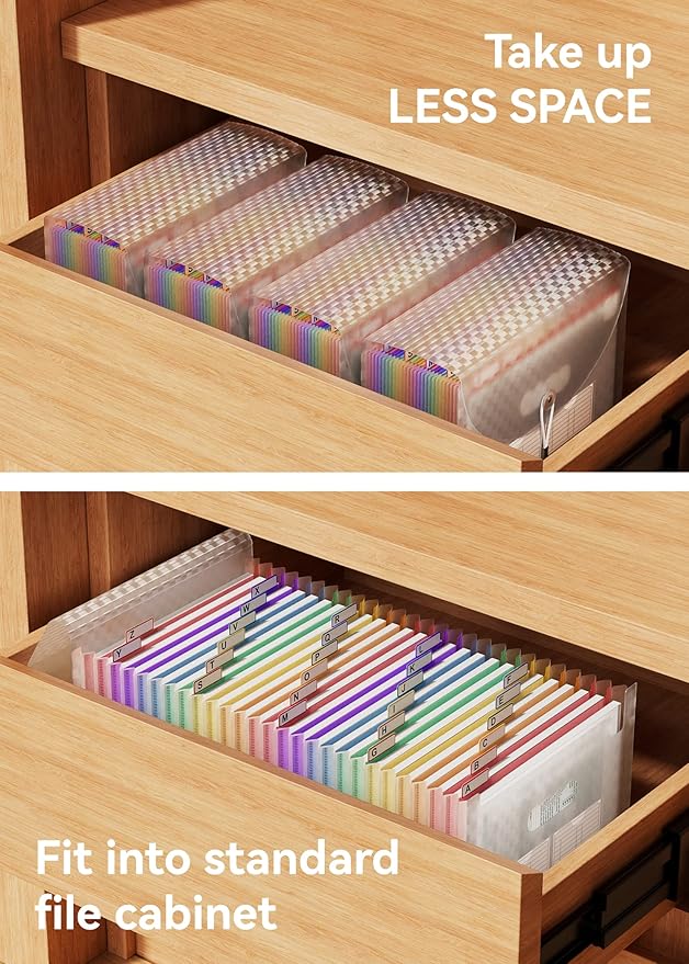 ABC life 26 Pockets Accordian File Folder Organizer Letter Size Expanding File Folder, A4 Portable Document Paper School Organizer, Expandable Multicolor Accordion Filing Folders with Labels(Pink)