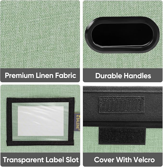 BALEINE File Organizer Box with Lid, Collapsible File Folder Organizer with Plastic Slide, Hanging File Folder Box for Office Document Storage (2 Pack, Green)