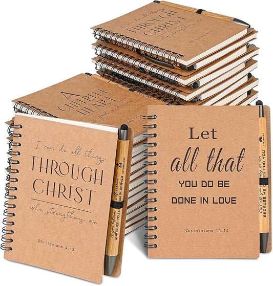 INSADA 30 Sets Bulk Christian Gifts Spiral Notebooks with Bamboo Pen Prayer Journal, Small Notepads, Inspirational Journals for Believers Friends Colleagues and Family Perfect Christmas Gifts