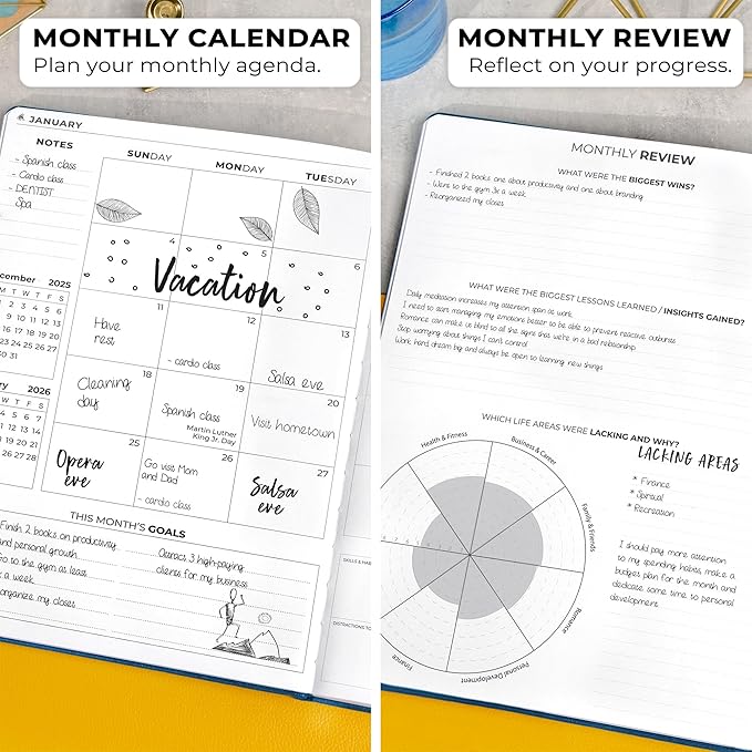 Clever Fox Planner PRO Premium Jan 2025-Jan 2026 – Luxurious Weekly, Monthly & Budget Agenda Organizer for Productivity & Reaching Goals, A4 Hardcover + Keepsake Box – Mystic Blue