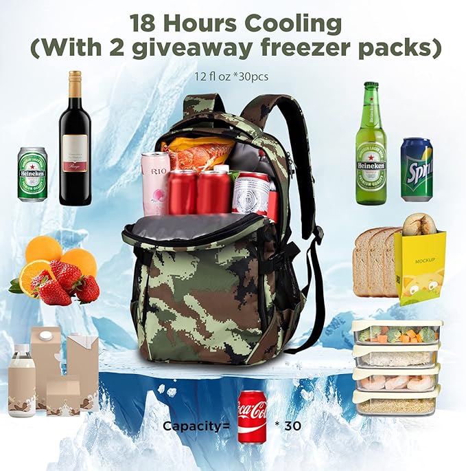 OUTXE Cooler Backpack Insulated 22L Lunch Backpack Cooler Bag Daily Backpack Work-Camo