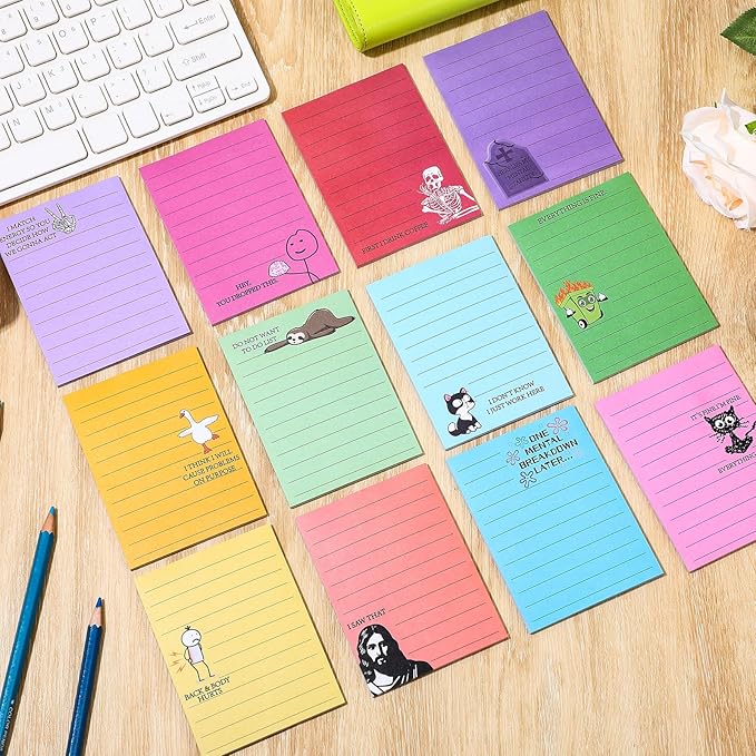 12 Pcs Funny Sticky Notes for Work 4x3 Inches Sarcastic Self Adhesive Notepads Novelty Memo Note Pads for Office Coworker Gifts Employee Appreciation Supplies(Funny)