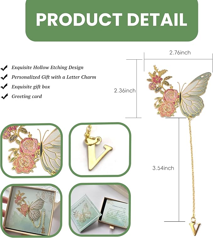 Metal Butterfly Bookmark for Women Cute Book Lovers Gift Butterfly Bookmarks Inital Book Mark Gifts for Reading Women Friend Teacher Appreciation Gifts Mom Birthday Valentines Day Christmas Gift, K