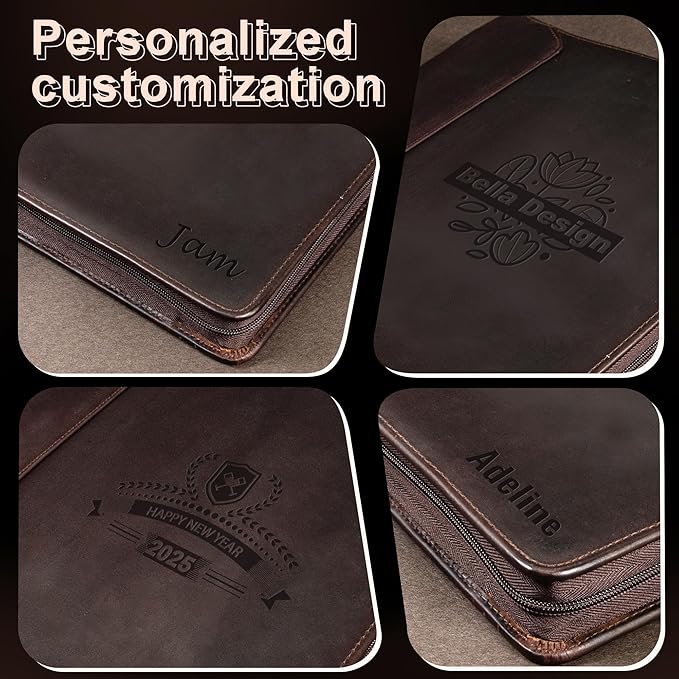 AZXCG Premium Leather Padfolio Binder for Men & Women - A4 Letter Size Notepad & iPad Pro 12.9 Compatibility(2018,2020,2021) Executive Portfolio Folder with Business Card Holder,Darkbrown