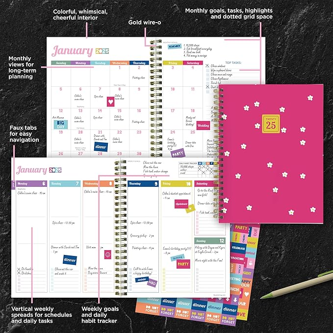 TF PUBLISHING 2025 Lil Buds Medium Weekly Monthly Planner - Goals & Task Trackers - Planner Monthly and Weekly with Organizer Stickers - 12 Month Calendar Planner - 6.5" x 8"