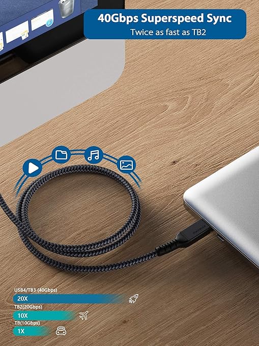 [6.6Ft] Thunderbolt 3 Cable with 40Gbps Data Sync/100W Charging Supports Single 5K@60hz or 2X 4K@60hz Monitor, External SSD, eGpu, MacBook Pro