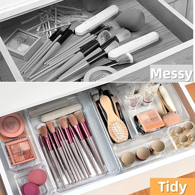Drawer Organizer, Makeup Organizer, Desk Drawer Organizer, Acrylic Storage Bins for Makeup, Skincare, Jewelry, Office Supplies Used in Vanity, Kitchen, Bedroom, Bathroom, Office - 15pcs