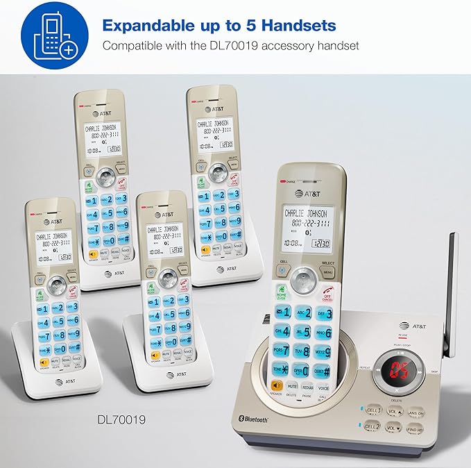 AT&T DL72219 DECT 6.0 2-Handset Cordless Phone for Home with Connect to Cell, Call Blocking, 1.8" Backlit Screen, Big Buttons, intercom, and Unsurpassed Range
