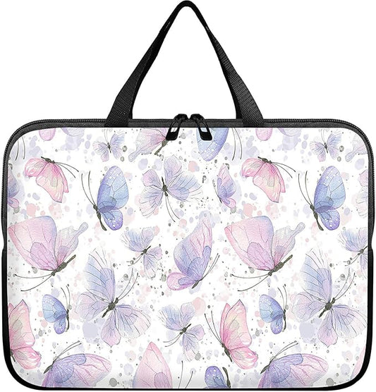 Universal Tablet Laptop Sleeve Case 10 inch, Pink Purple Butterfly Slim Carrying Case Durable Handbag Travel Laptop Bag for 7 to 10-inch Laptops/Notebook/Kids Tablet/ipad/eBook Readers