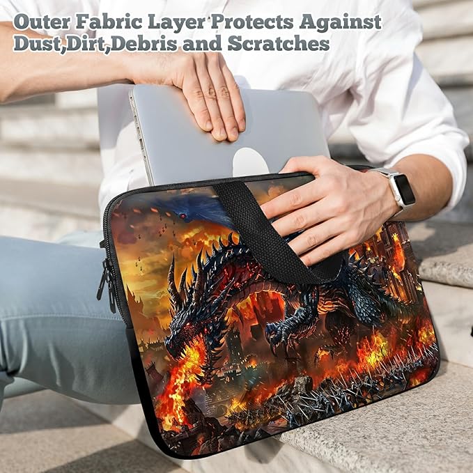 Universal Laptop Sleeve Tablet Case 12 inch, Fire Fierce Dragon Slim Carrying Case Durable Handbag Travel Laptop Bag for Surface Pro 9 8 7/Laptop Go 2 3, MacBook Air 11/12