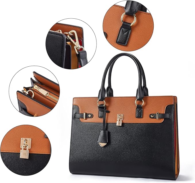Telena Laptop Tote Bag for Women, 15.6 Inch Shoulder Tote Bag Leather Briefcase for Women, Large Capacity Handbag Bags