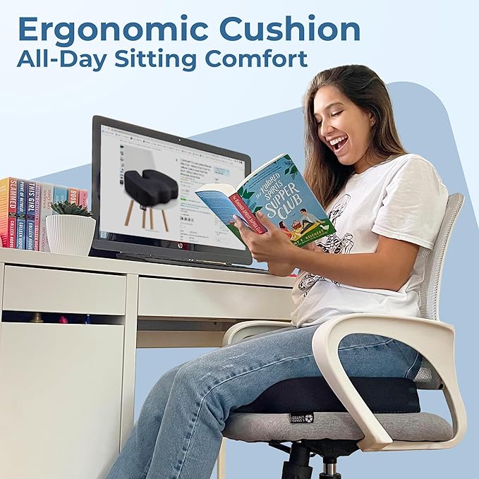 5 STARS UNITED Seat Cushion for Desk Chair - Tailbone, Coccyx Sciatica Pain, Pressure Relief - Office Chair, Wheelchair, Car Cushions - Cooling Memory Foam