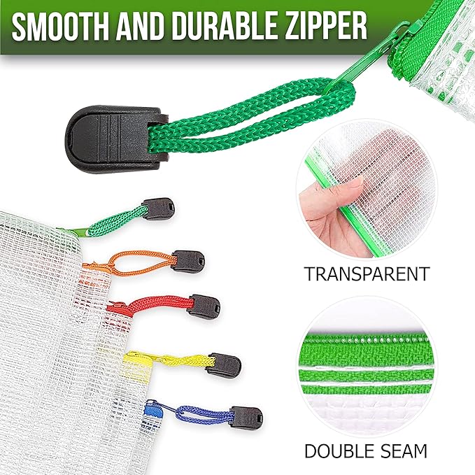 10 Pack Mesh Zipper Pouch Bags 10x14 inch - Plastic Zipper Pouches for Organizing - Document Bags With Zipper - Letter Size Zipper Pouch - Document Pouch With Zipper - Mesh Pouch With Zipper