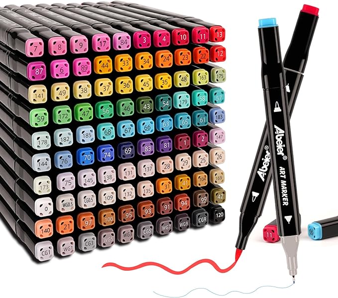 ABEIER Dual Brush Tip Marker Pens, 100 Vibrant Colors, Water-Based, Non-Toxic Art Supplies for Kids Adults, Perfect for journaling, Drawing, Sketching, and Illustration in Coloring Books
