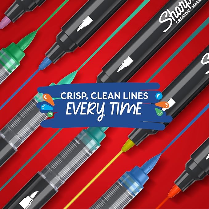Sharpie Acrylic Creative Markers, Bullet Tip, Vibrant Assorted Colors, Non-Bleeding Water-Based Ink, Pack of 12
