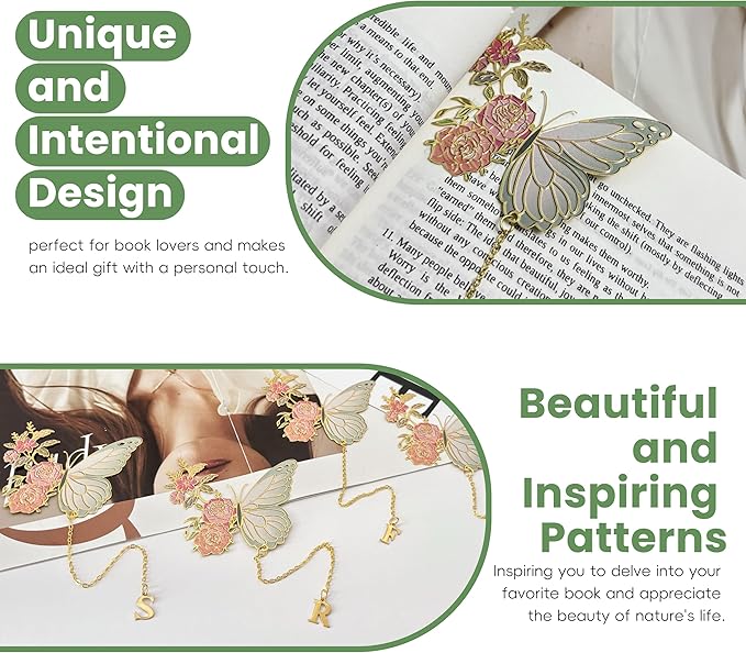 Metal Butterfly Bookmark for Women Cute Book Lovers Gift Butterfly Bookmarks Inital Book Mark Gifts for Reading Women Friend Teacher Appreciation Gifts Mom Birthday Valentines Day Christmas Gift, D
