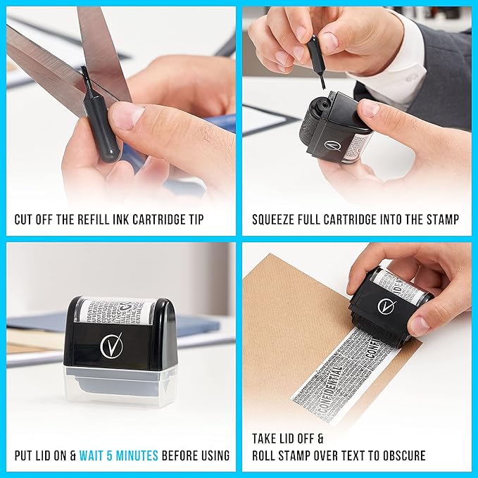 Identity Theft Protection Roller Stamps Wide Kit - Confidential Roller Stamp, Anti Theft, Privacy & Security Stamp, Designed for ID Blackout Security - Classy Black