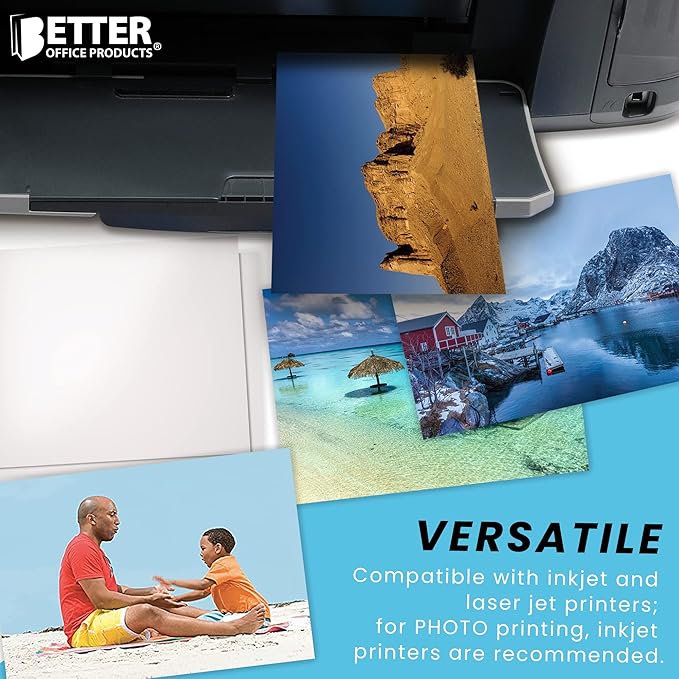 Better Office Products Premium Glossy Photo Paper, 5 x 7 inch, 100 Sheets, 200gsm, 5 x 7, 100-Count Pack