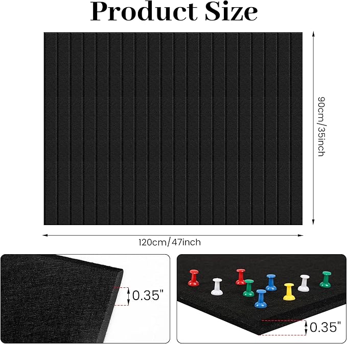 Large Cork Board for Office Black Felt Board Alternative-12 Pack Felt Wall Tiles for Office Wall Decor,Felt Bulletin Board Tiles,Push pin Board Wall Organizer for Office
